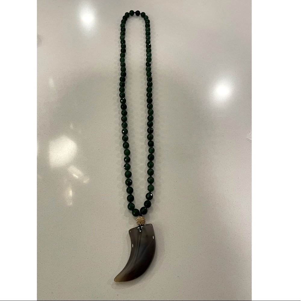 Hunter Green Beaded Horn Necklace GORGEOUS!!